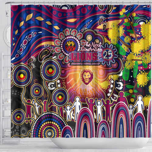 NAIDOC Week 2025 Lions Football Shower Curtain Aboriginal Dot Painting