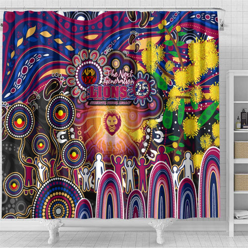 NAIDOC Week 2025 Lions Football Shower Curtain Aboriginal Dot Painting