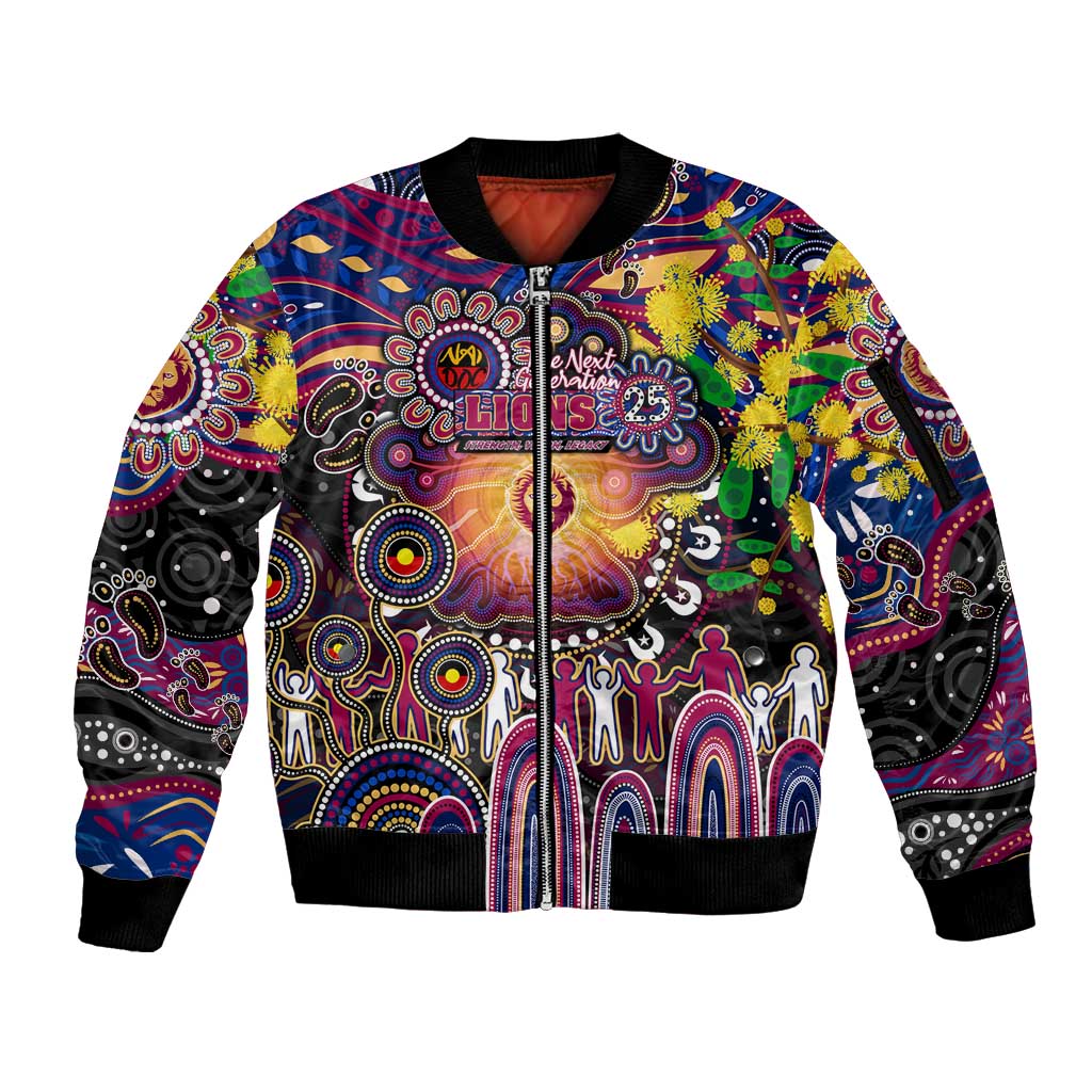 Personalised NAIDOC Week 2025 Lions Football Sleeve Zip Bomber Jacket Aboriginal Dot Painting