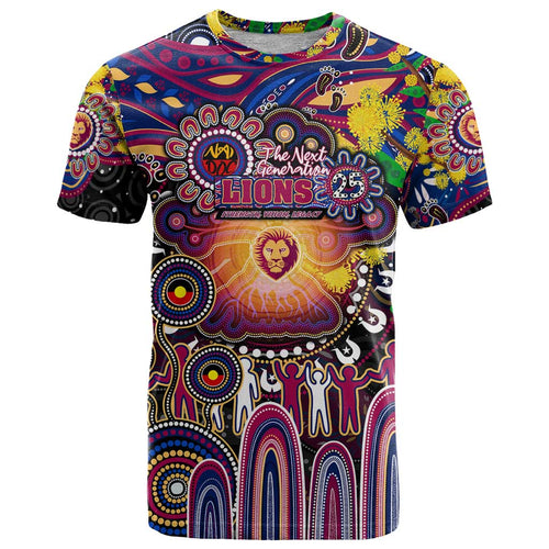 Personalised NAIDOC Week 2025 Lions Football T Shirt Aboriginal Dot Painting