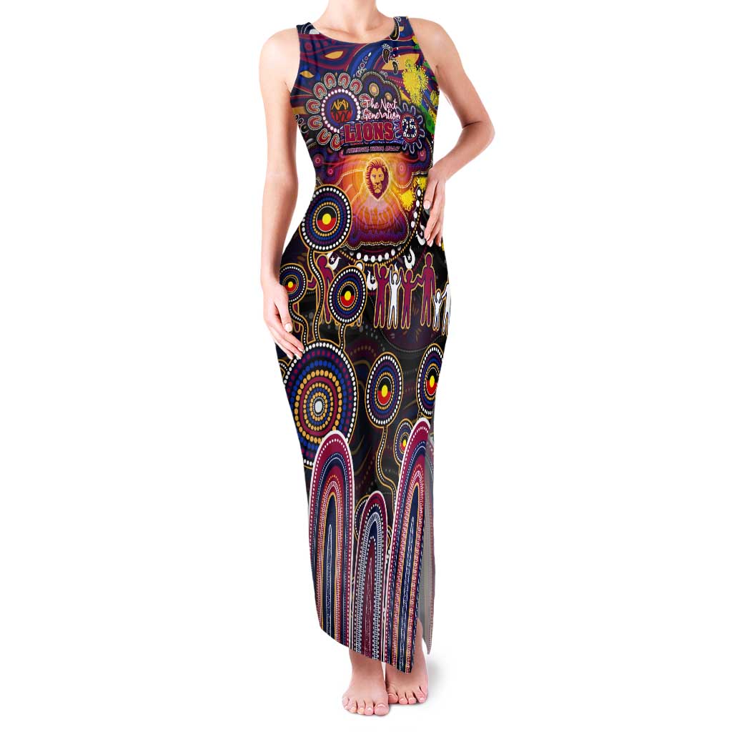 Personalised NAIDOC Week 2025 Lions Football Tank Maxi Dress Aboriginal Dot Painting