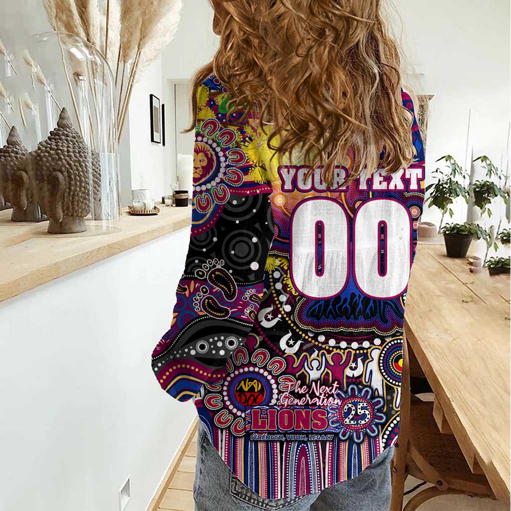 Personalised NAIDOC Week 2025 Lions Football Women Casual Shirt Aboriginal Dot Painting