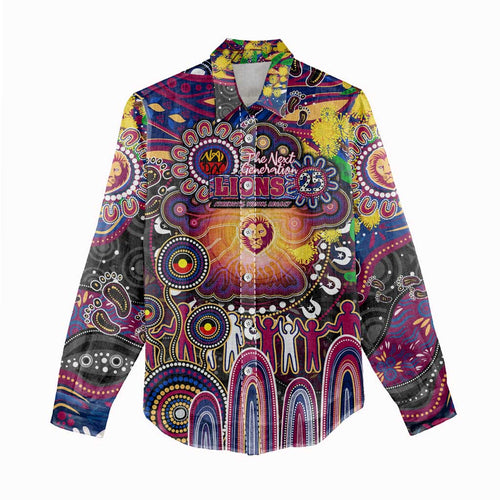 Personalised NAIDOC Week 2025 Lions Football Women Casual Shirt Aboriginal Dot Painting