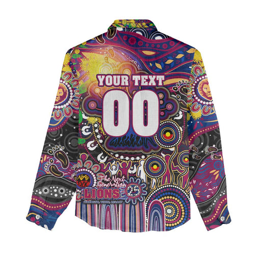 Personalised NAIDOC Week 2025 Lions Football Women Casual Shirt Aboriginal Dot Painting