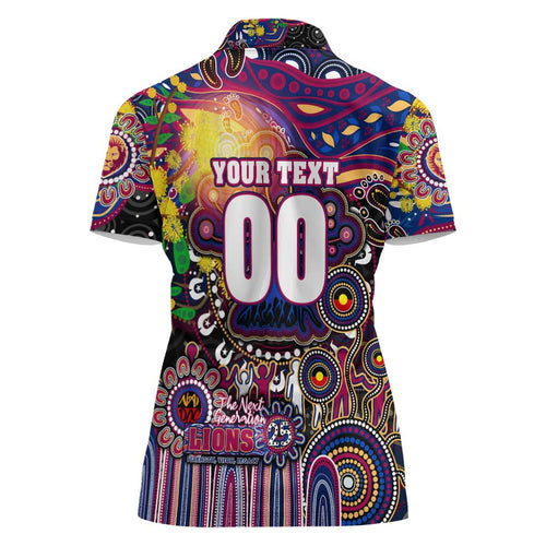 Personalised NAIDOC Week 2025 Lions Football Women Polo Shirt Aboriginal Dot Painting