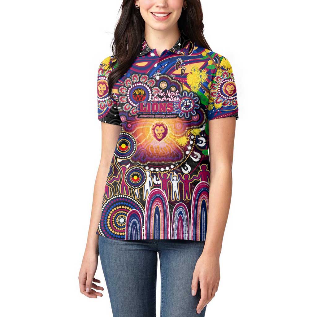 Personalised NAIDOC Week 2025 Lions Football Women Polo Shirt Aboriginal Dot Painting