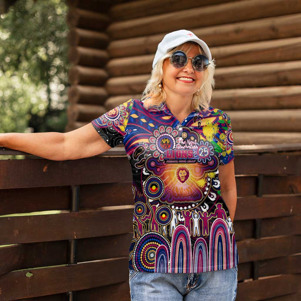 Personalised NAIDOC Week 2025 Lions Football Women Polo Shirt Aboriginal Dot Painting