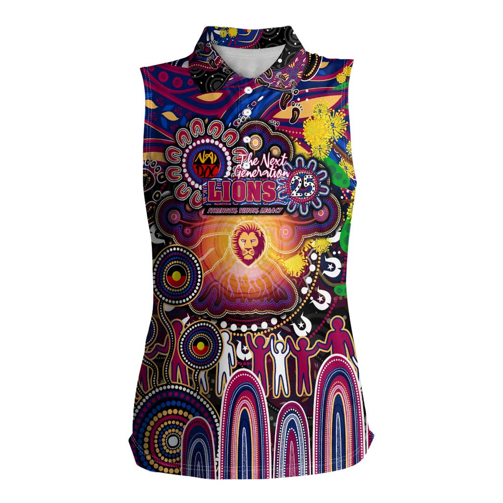 Personalised NAIDOC Week 2025 Lions Football Women Sleeveless Polo Shirt Aboriginal Dot Painting