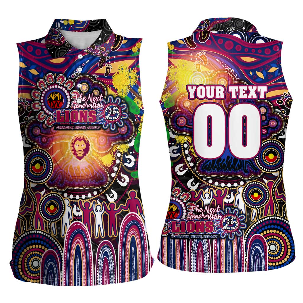 Personalised NAIDOC Week 2025 Lions Football Women Sleeveless Polo Shirt Aboriginal Dot Painting
