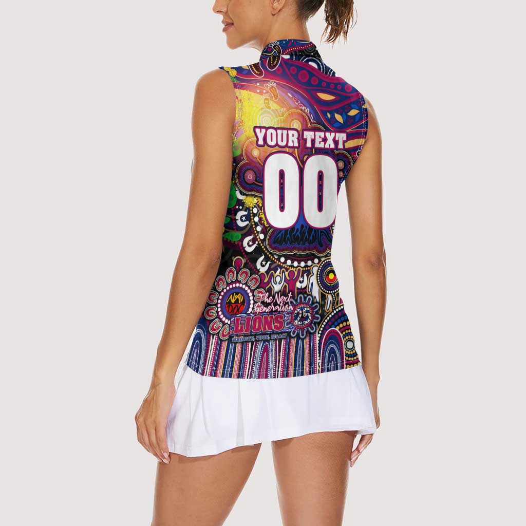 Personalised NAIDOC Week 2025 Lions Football Women Sleeveless Polo Shirt Aboriginal Dot Painting