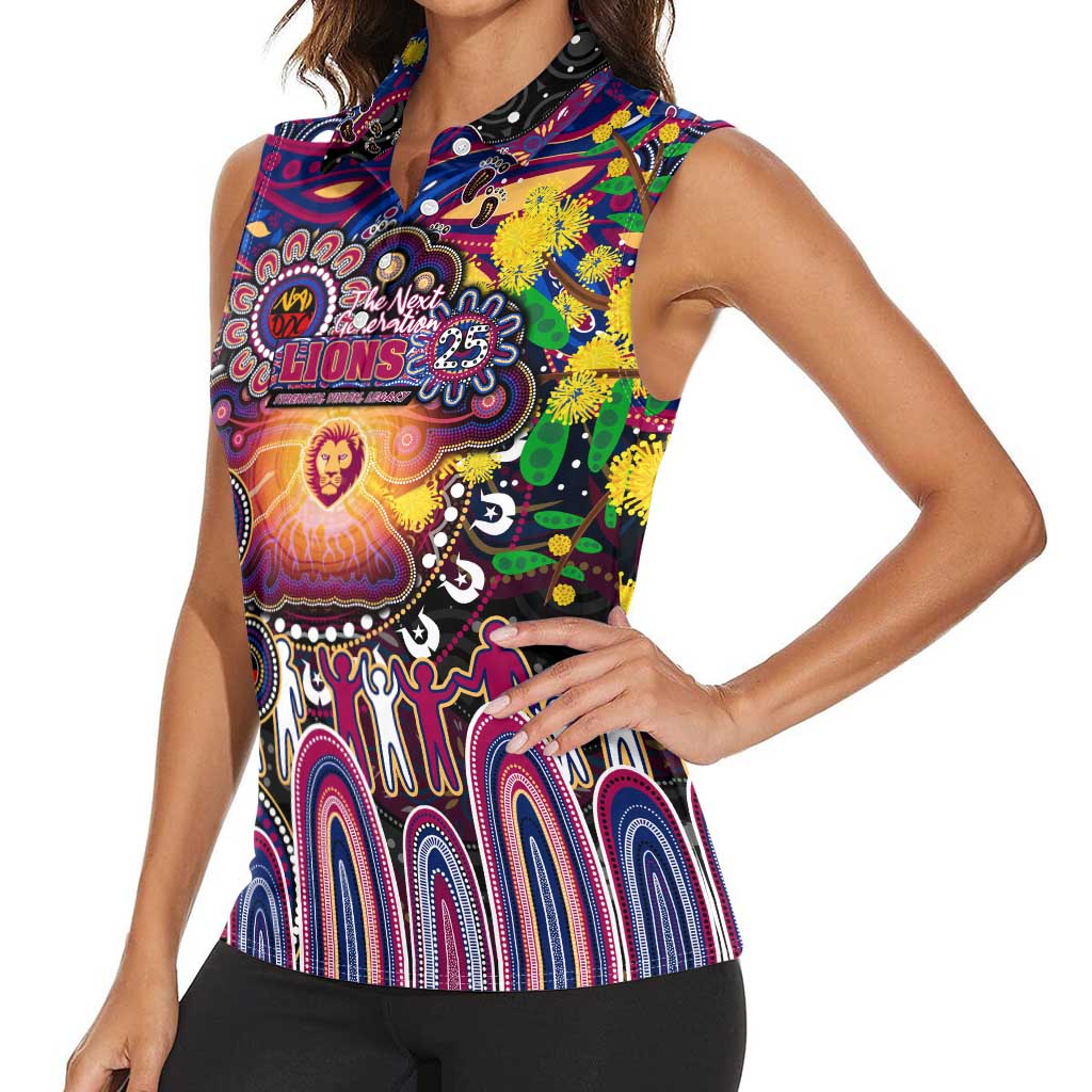 Personalised NAIDOC Week 2025 Lions Football Women Sleeveless Polo Shirt Aboriginal Dot Painting