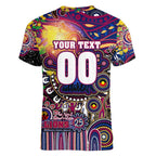 Personalised NAIDOC Week 2025 Lions Football Women V-Neck T-Shirt Aboriginal Dot Painting