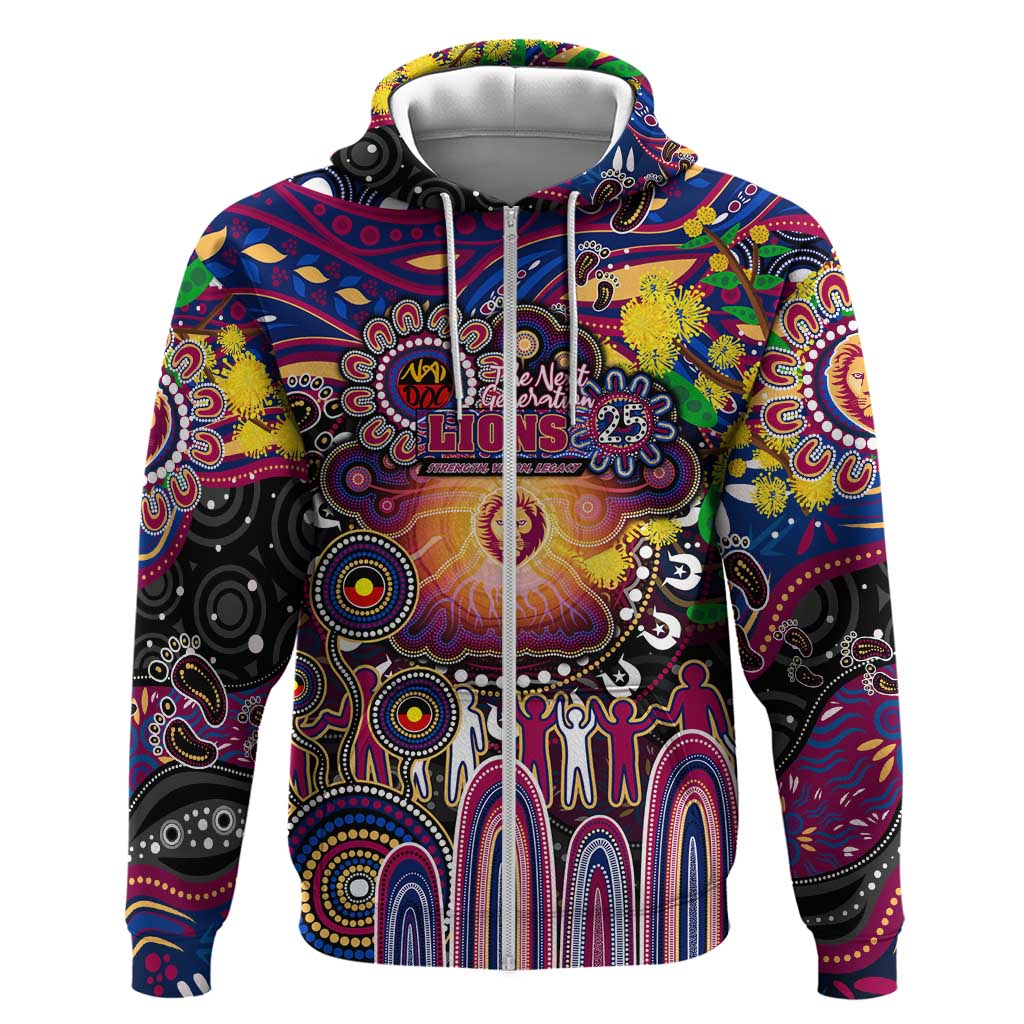 Personalised NAIDOC Week 2025 Lions Football Zip Hoodie Aboriginal Dot Painting
