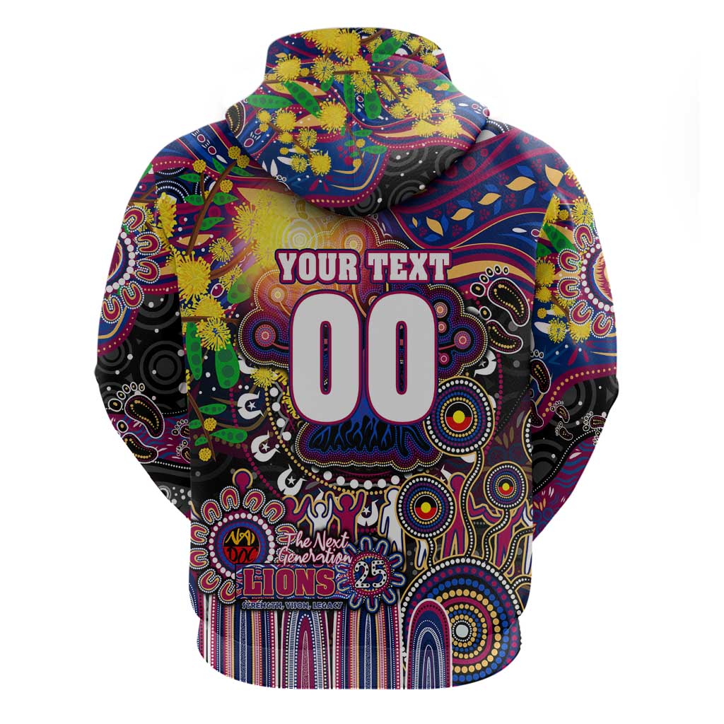 Personalised NAIDOC Week 2025 Lions Football Zip Hoodie Aboriginal Dot Painting