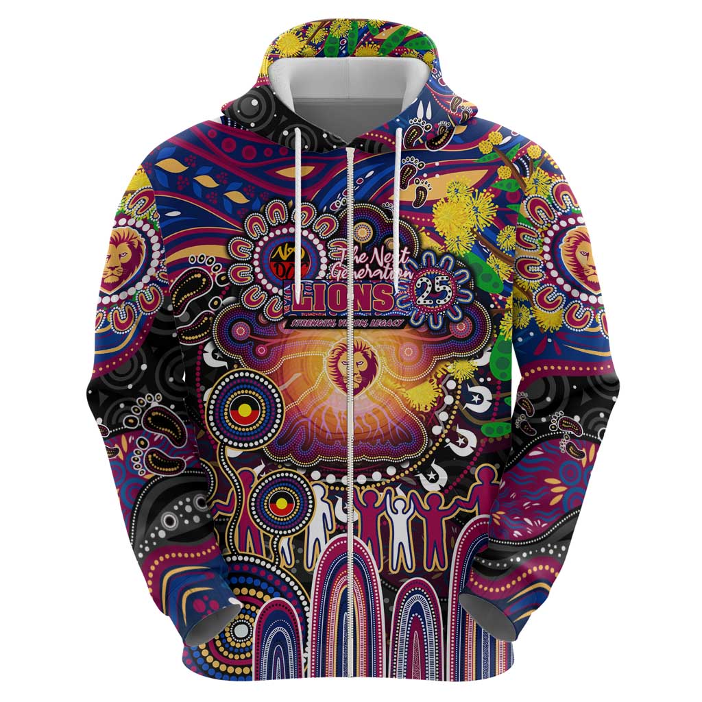 Personalised NAIDOC Week 2025 Lions Football Zip Hoodie Aboriginal Dot Painting