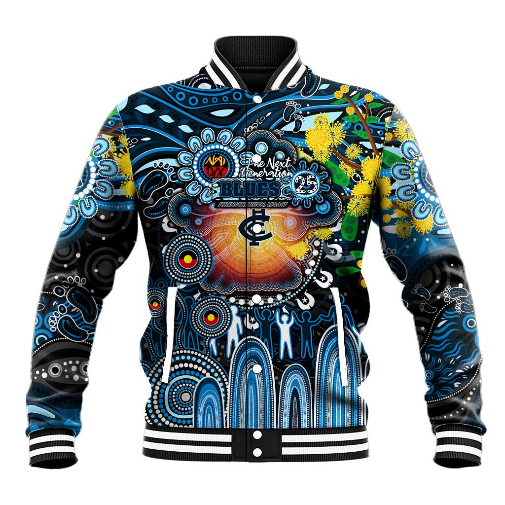 Personalised NAIDOC Week 2025 Blues Football Baseball Jacket Aboriginal Dot Painting