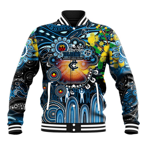 Personalised NAIDOC Week 2025 Blues Football Baseball Jacket Aboriginal Dot Painting