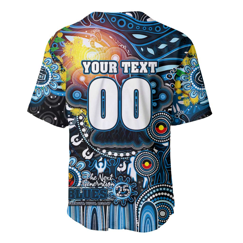 Personalised NAIDOC Week 2025 Blues Football Baseball Jersey Aboriginal Dot Painting