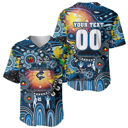 Personalised NAIDOC Week 2025 Blues Football Baseball Jersey Aboriginal Dot Painting