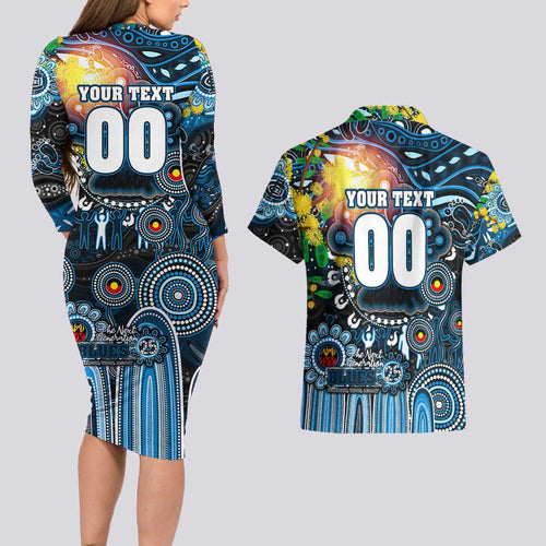 Personalised NAIDOC Week 2025 Blues Football Couples Matching Long Sleeve Bodycon Dress and Hawaiian Shirt Aboriginal Dot Painting