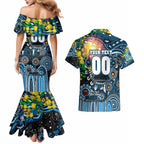 Personalised NAIDOC Week 2025 Blues Football Couples Matching Mermaid Dress and Hawaiian Shirt Aboriginal Dot Painting