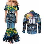 Personalised NAIDOC Week 2025 Blues Football Couples Matching Mermaid Dress and Long Sleeve Button Shirt Aboriginal Dot Painting