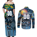 Personalised NAIDOC Week 2025 Blues Football Couples Matching Off Shoulder Maxi Dress and Long Sleeve Button Shirt Aboriginal Dot Painting
