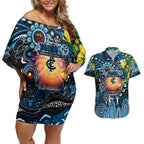 Personalised NAIDOC Week 2025 Blues Football Couples Matching Off Shoulder Short Dress and Hawaiian Shirt Aboriginal Dot Painting