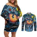 Personalised NAIDOC Week 2025 Blues Football Couples Matching Off Shoulder Short Dress and Long Sleeve Button Shirt Aboriginal Dot Painting