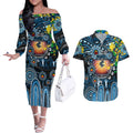 Personalised NAIDOC Week 2025 Blues Football Couples Matching Off The Shoulder Long Sleeve Dress and Hawaiian Shirt Aboriginal Dot Painting