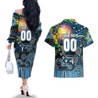 Personalised NAIDOC Week 2025 Blues Football Couples Matching Off The Shoulder Long Sleeve Dress and Hawaiian Shirt Aboriginal Dot Painting
