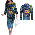 Personalised NAIDOC Week 2025 Blues Football Couples Matching Off The Shoulder Long Sleeve Dress and Long Sleeve Button Shirt Aboriginal Dot Painting