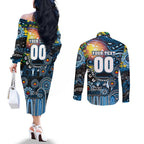 Personalised NAIDOC Week 2025 Blues Football Couples Matching Off The Shoulder Long Sleeve Dress and Long Sleeve Button Shirt Aboriginal Dot Painting