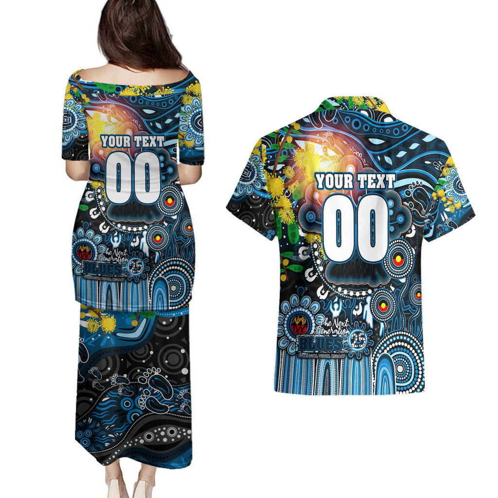 Personalised NAIDOC Week 2025 Blues Football Couples Matching Puletasi and Hawaiian Shirt Aboriginal Dot Painting