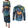 Personalised NAIDOC Week 2025 Blues Football Couples Matching Puletasi and Long Sleeve Button Shirt Aboriginal Dot Painting