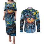 Personalised NAIDOC Week 2025 Blues Football Couples Matching Puletasi and Long Sleeve Button Shirt Aboriginal Dot Painting