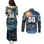 Personalised NAIDOC Week 2025 Blues Football Couples Matching Puletasi and Long Sleeve Button Shirt Aboriginal Dot Painting