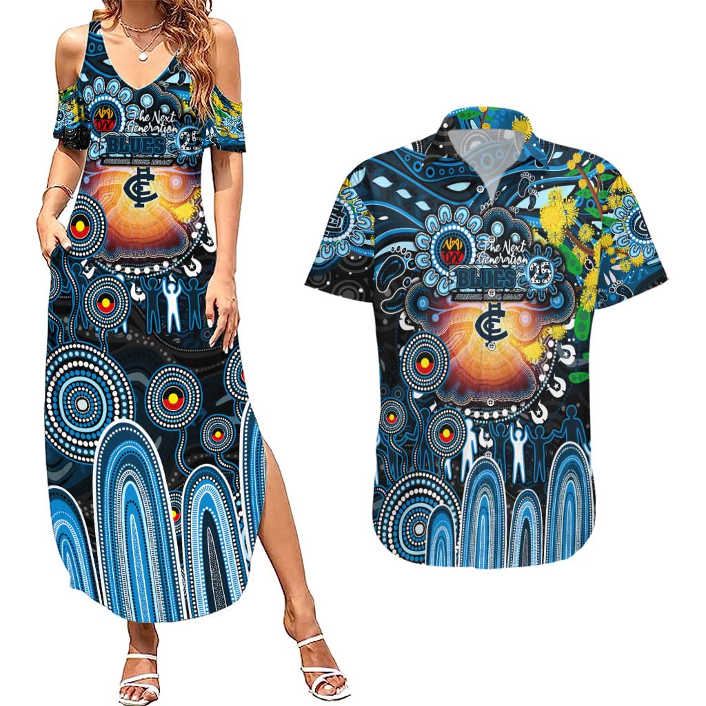 Personalised NAIDOC Week 2025 Blues Football Couples Matching Summer Maxi Dress and Hawaiian Shirt Aboriginal Dot Painting