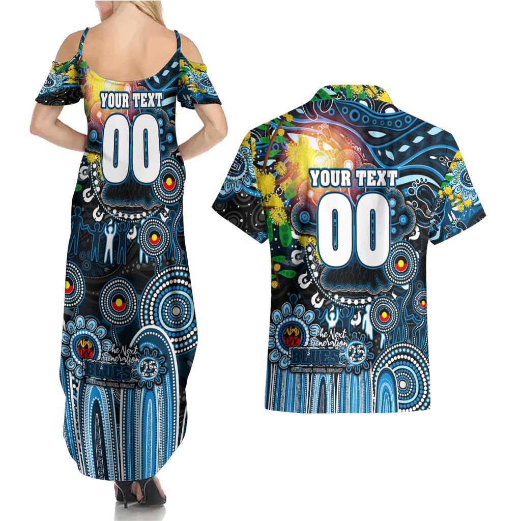 Personalised NAIDOC Week 2025 Blues Football Couples Matching Summer Maxi Dress and Hawaiian Shirt Aboriginal Dot Painting