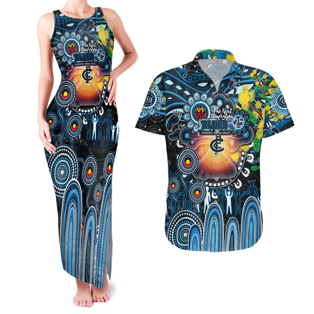 Personalised NAIDOC Week 2025 Blues Football Couples Matching Tank Maxi Dress and Hawaiian Shirt Aboriginal Dot Painting
