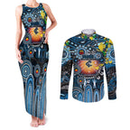 Personalised NAIDOC Week 2025 Blues Football Couples Matching Tank Maxi Dress and Long Sleeve Button Shirt Aboriginal Dot Painting