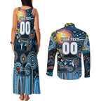 Personalised NAIDOC Week 2025 Blues Football Couples Matching Tank Maxi Dress and Long Sleeve Button Shirt Aboriginal Dot Painting