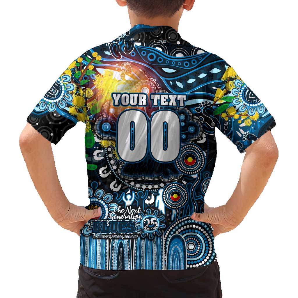 Personalised NAIDOC Week 2025 Blues Football Family Matching Long Sleeve Bodycon Dress and Hawaiian Shirt Aboriginal Dot Painting