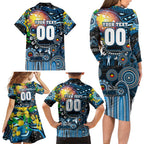 Personalised NAIDOC Week 2025 Blues Football Family Matching Long Sleeve Bodycon Dress and Hawaiian Shirt Aboriginal Dot Painting