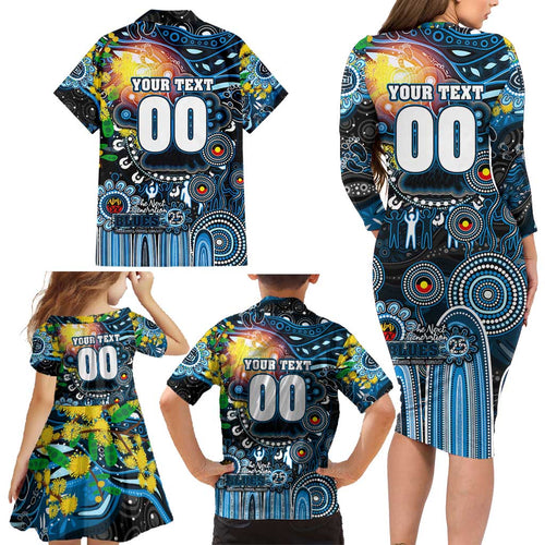 Personalised NAIDOC Week 2025 Blues Football Family Matching Long Sleeve Bodycon Dress and Hawaiian Shirt Aboriginal Dot Painting