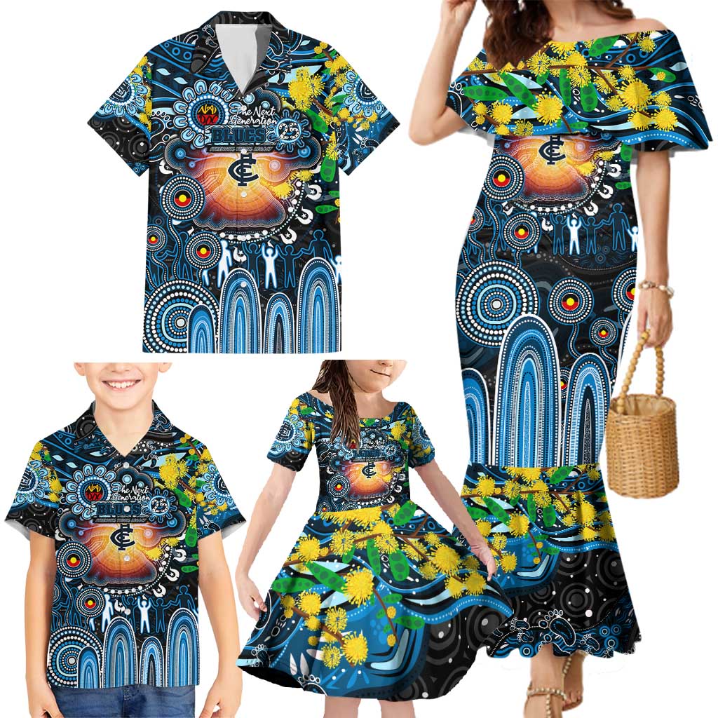 Personalised NAIDOC Week 2025 Blues Football Family Matching Mermaid Dress and Hawaiian Shirt Aboriginal Dot Painting