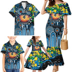 Personalised NAIDOC Week 2025 Blues Football Family Matching Mermaid Dress and Hawaiian Shirt Aboriginal Dot Painting