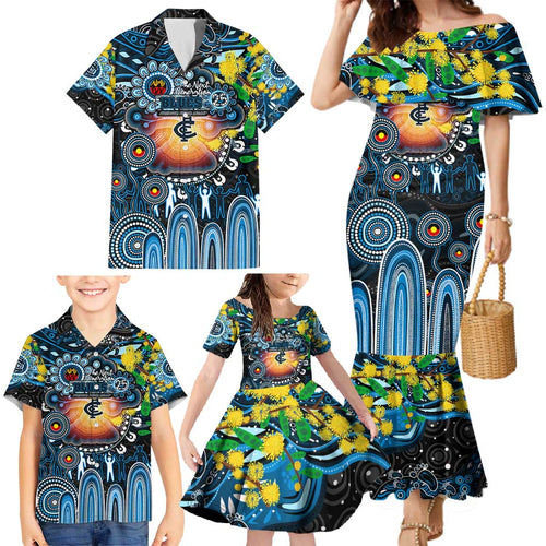 Personalised NAIDOC Week 2025 Blues Football Family Matching Mermaid Dress and Hawaiian Shirt Aboriginal Dot Painting
