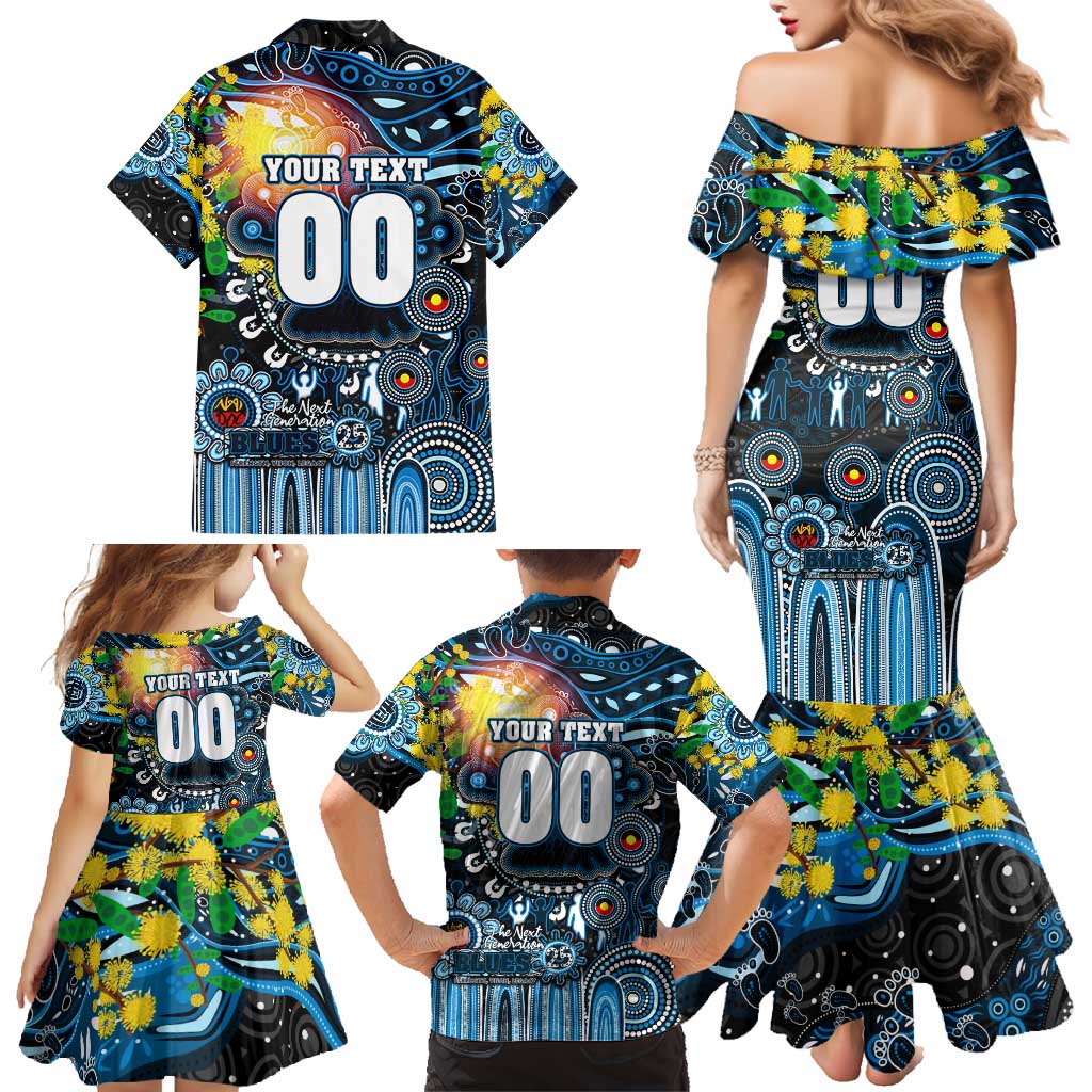 Personalised NAIDOC Week 2025 Blues Football Family Matching Mermaid Dress and Hawaiian Shirt Aboriginal Dot Painting