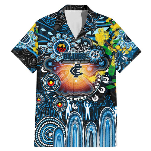 Personalised NAIDOC Week 2025 Blues Football Family Matching Mermaid Dress and Hawaiian Shirt Aboriginal Dot Painting